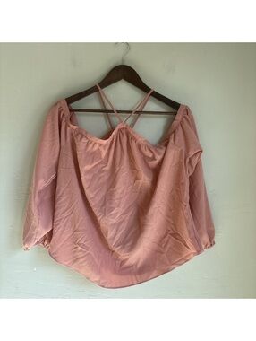 Daytrip Womens Large Dusty Rose Pink Off The Shoulder Strappy Long Sleeve Blouse
